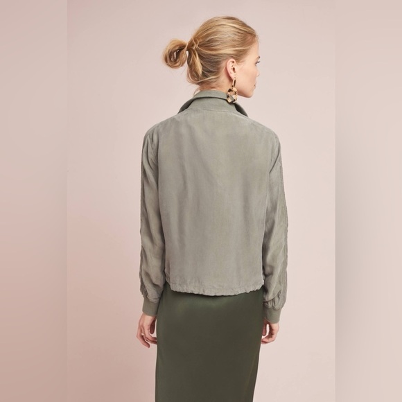 Marrakech Anthropologie‎ Draped Cupro olive green jacket medium crop high neck - Picture 3 of 12